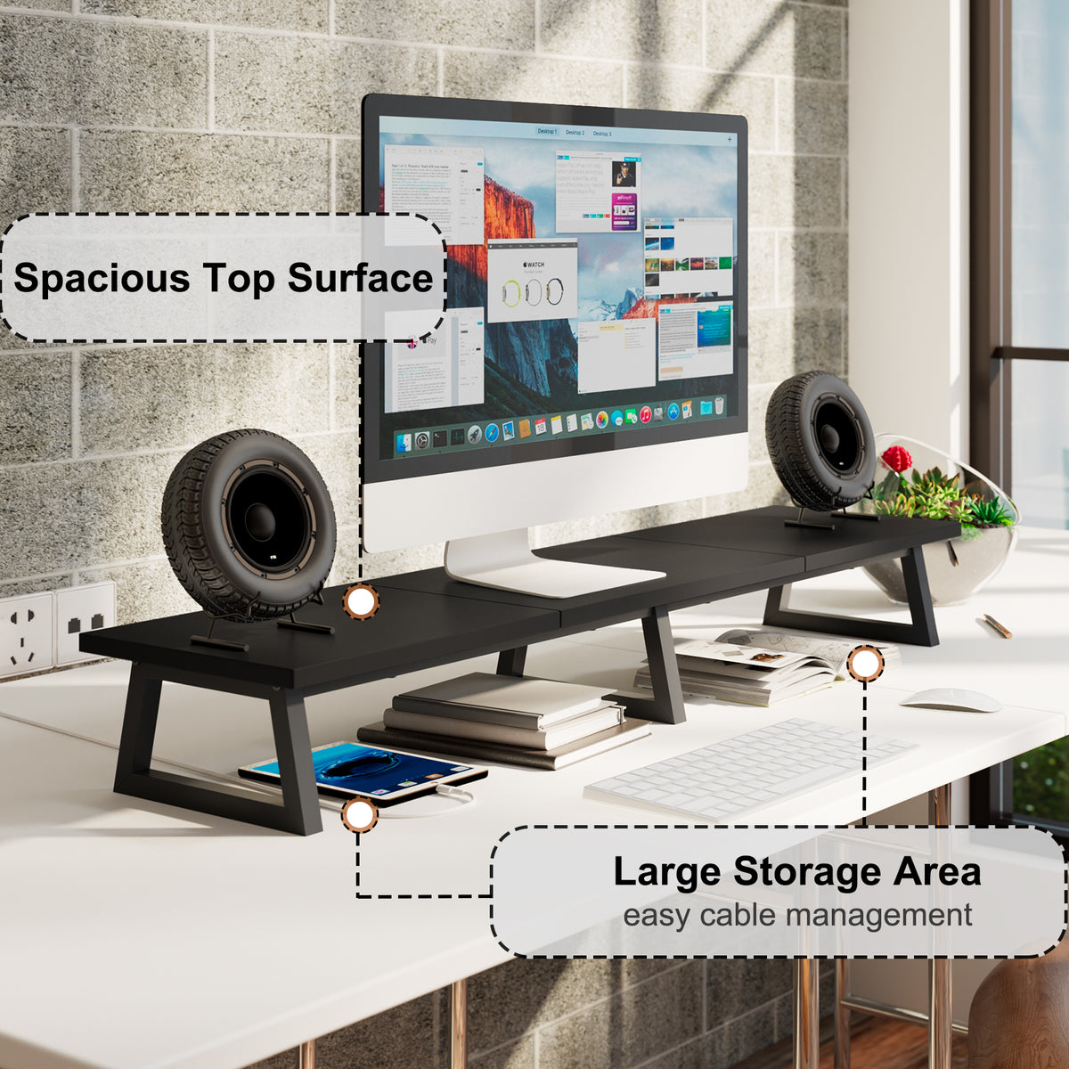 42" Large Dual Monitor Stand Riser for Two Screens