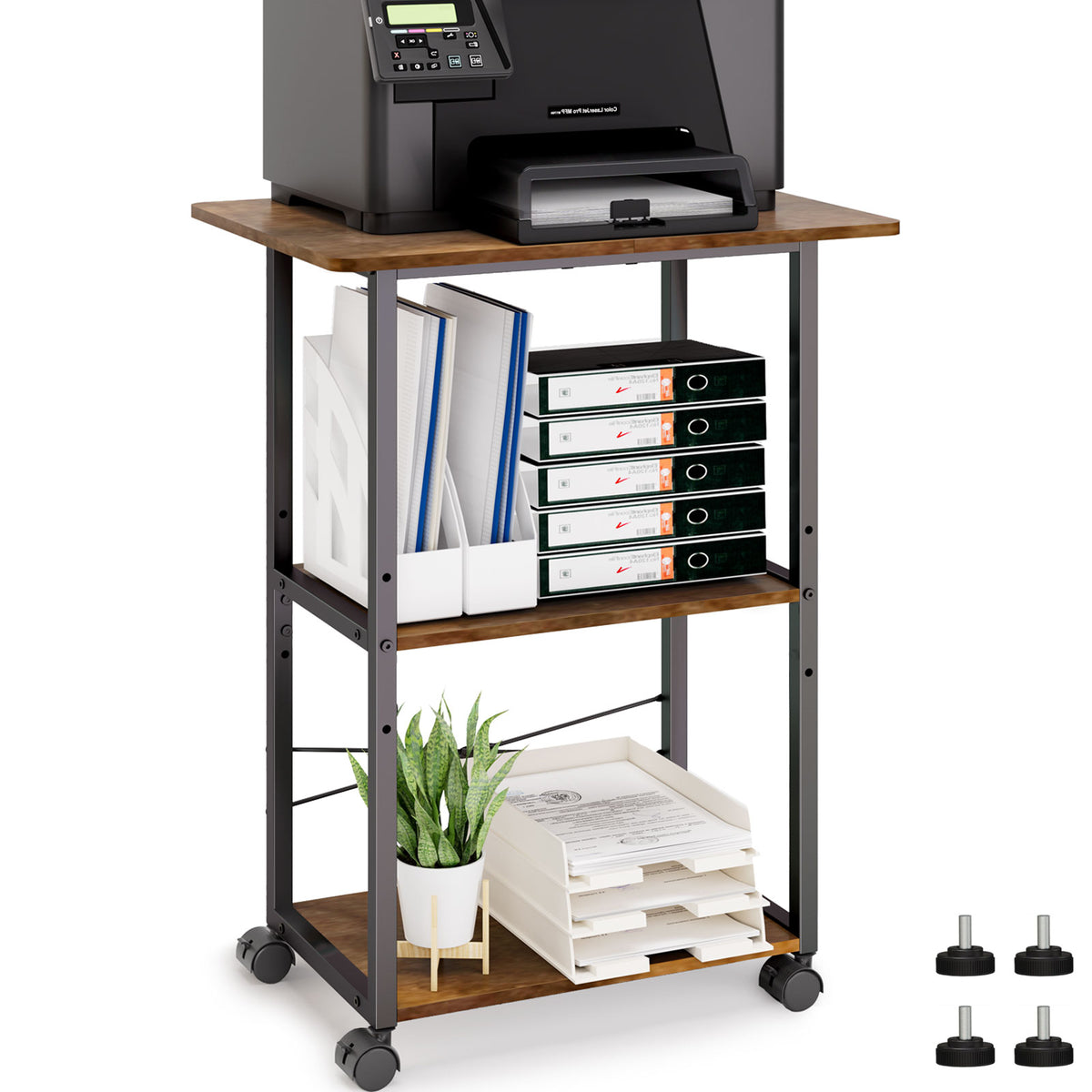 Teamix Rolling Printer Stand, 3-Tier 22" Mobile Printer Cart with Adjustable Shelf