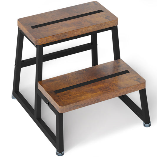 Teamix 2-Step Stool for Adults, 500 lb Heavy-Duty Wood Step Stool.