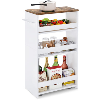 Slim Rolling Storage Cart, Wood 4-Tier Narrow Kitchen/Laundry Cart