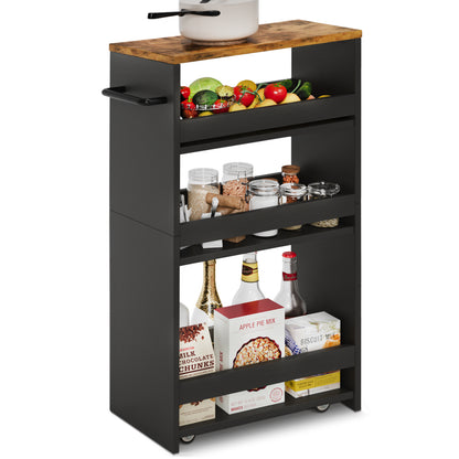 Slim Rolling Storage Cart, Wood 4-Tier Narrow Kitchen/Laundry Cart