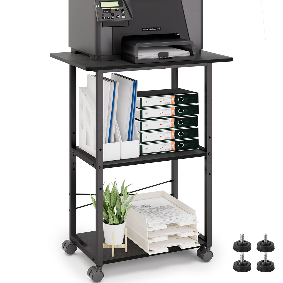 Teamix Rolling Printer Stand, 3-Tier 22" Mobile Printer Cart with Adjustable Shelf
