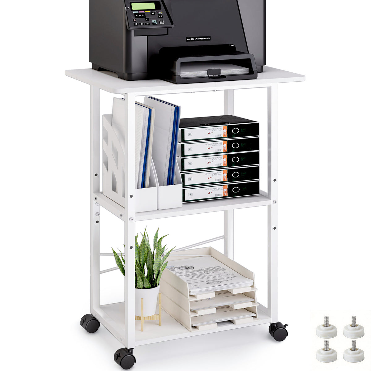 Teamix Rolling Printer Stand, 3-Tier 22" Mobile Printer Cart with Adjustable Shelf