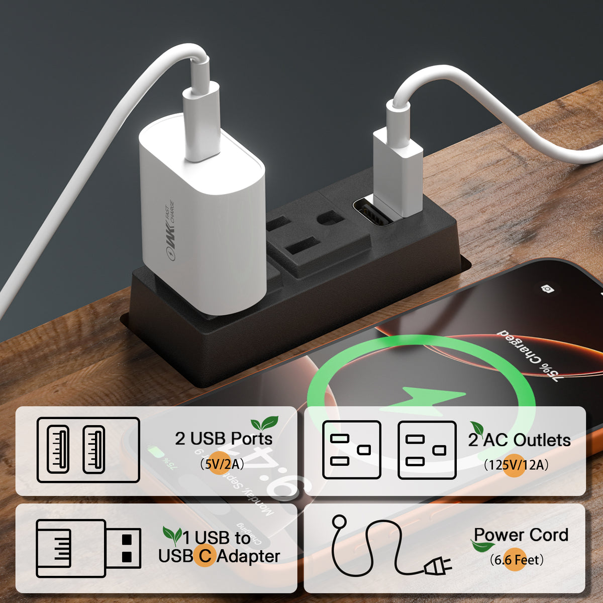 Teamix 22" Wall Mounted Folding Desk with Charging Station