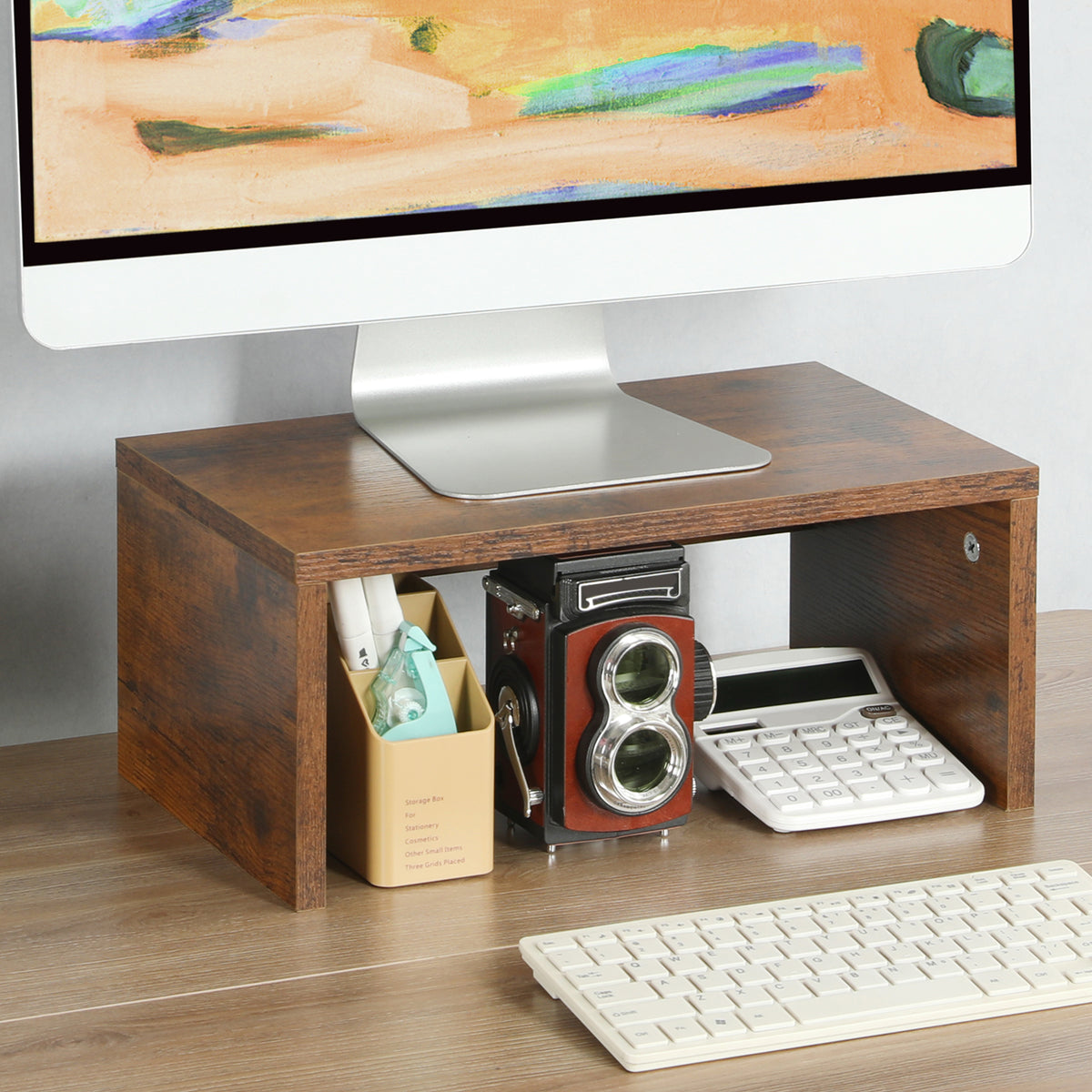Teamix Monitor Stand Riser with Storage, 6.7" Tall Wood Desk Organizer
