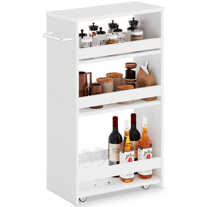 Slim Rolling Storage Cart, Wood 4-Tier Narrow Kitchen/Laundry Cart