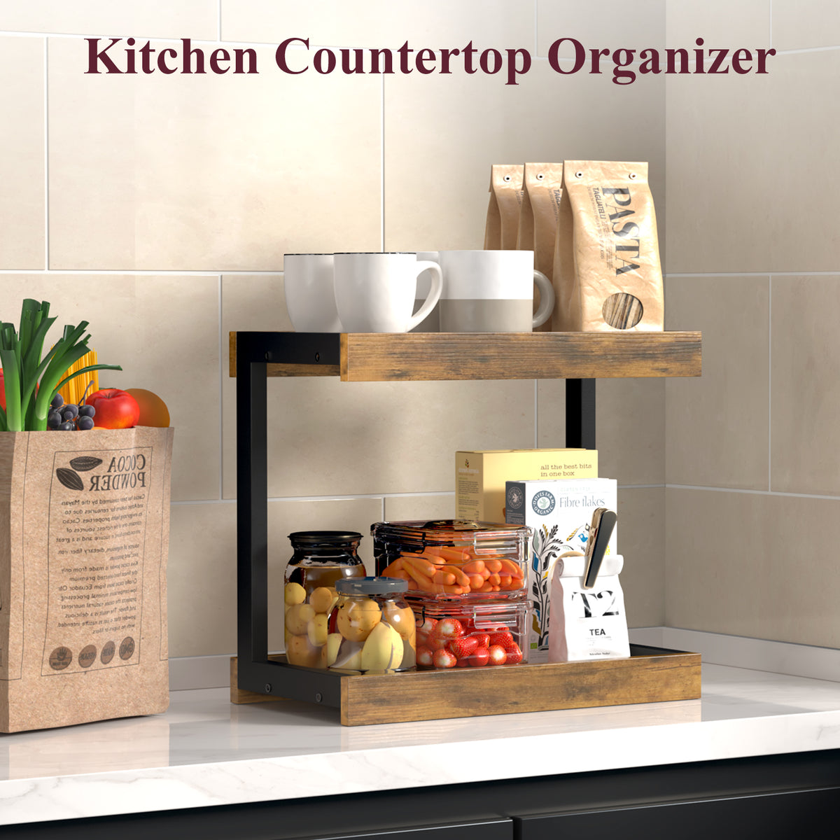 Teamix Counter Shelf Organizer, 15.75 × 8.8 × 14.4 in Spice Rack & Coffee Station Shelf