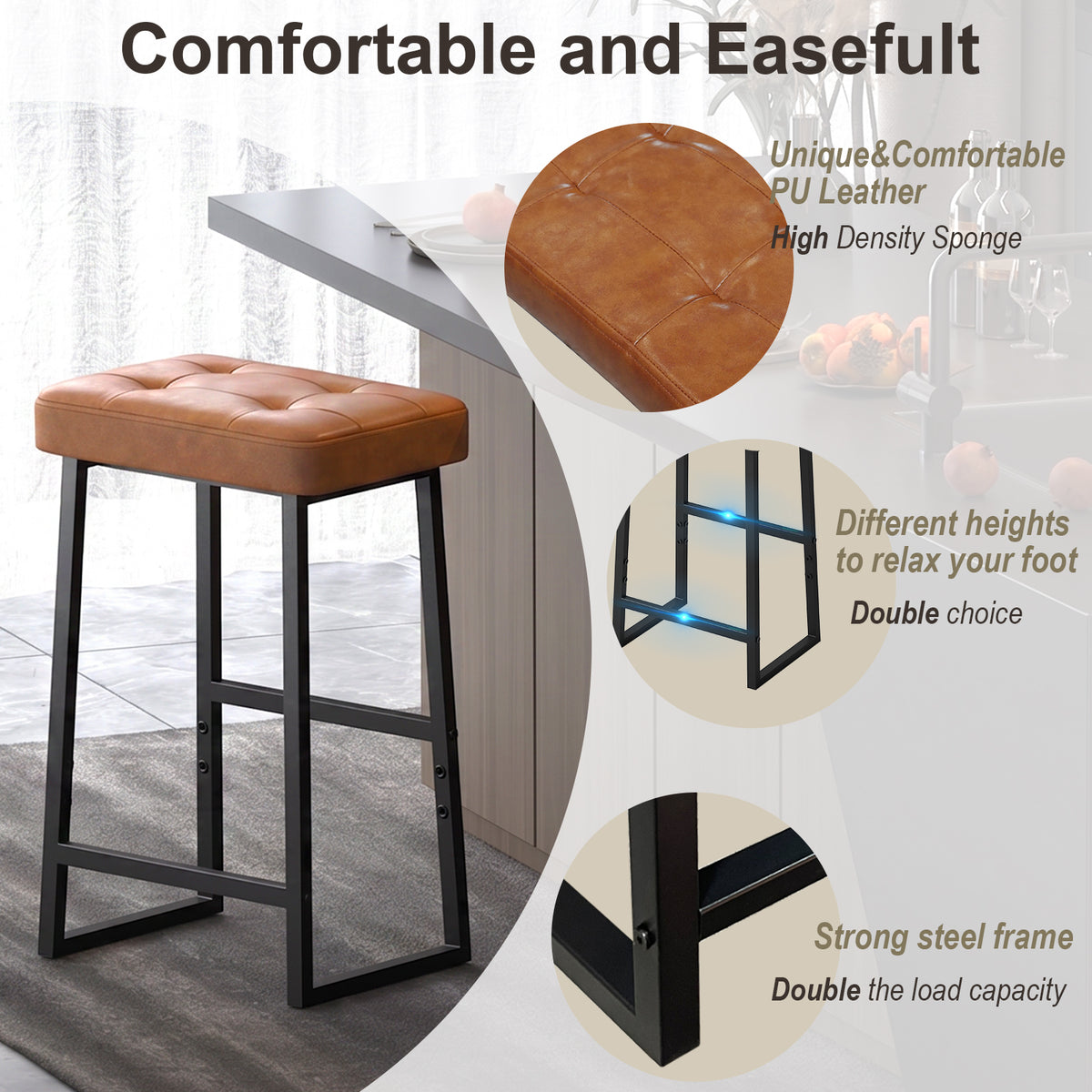 Teamix 26" Counter Height Bar Stool with Footrest