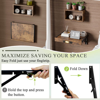 Teamix Wall Mounted Nightstand with USB-C & LED Light