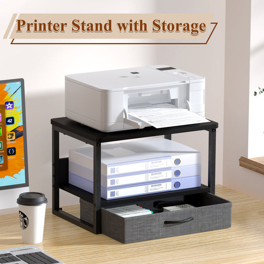 Teamix Printer Stand with Drawer, 2-Tier Desktop Printer Riser with Storage