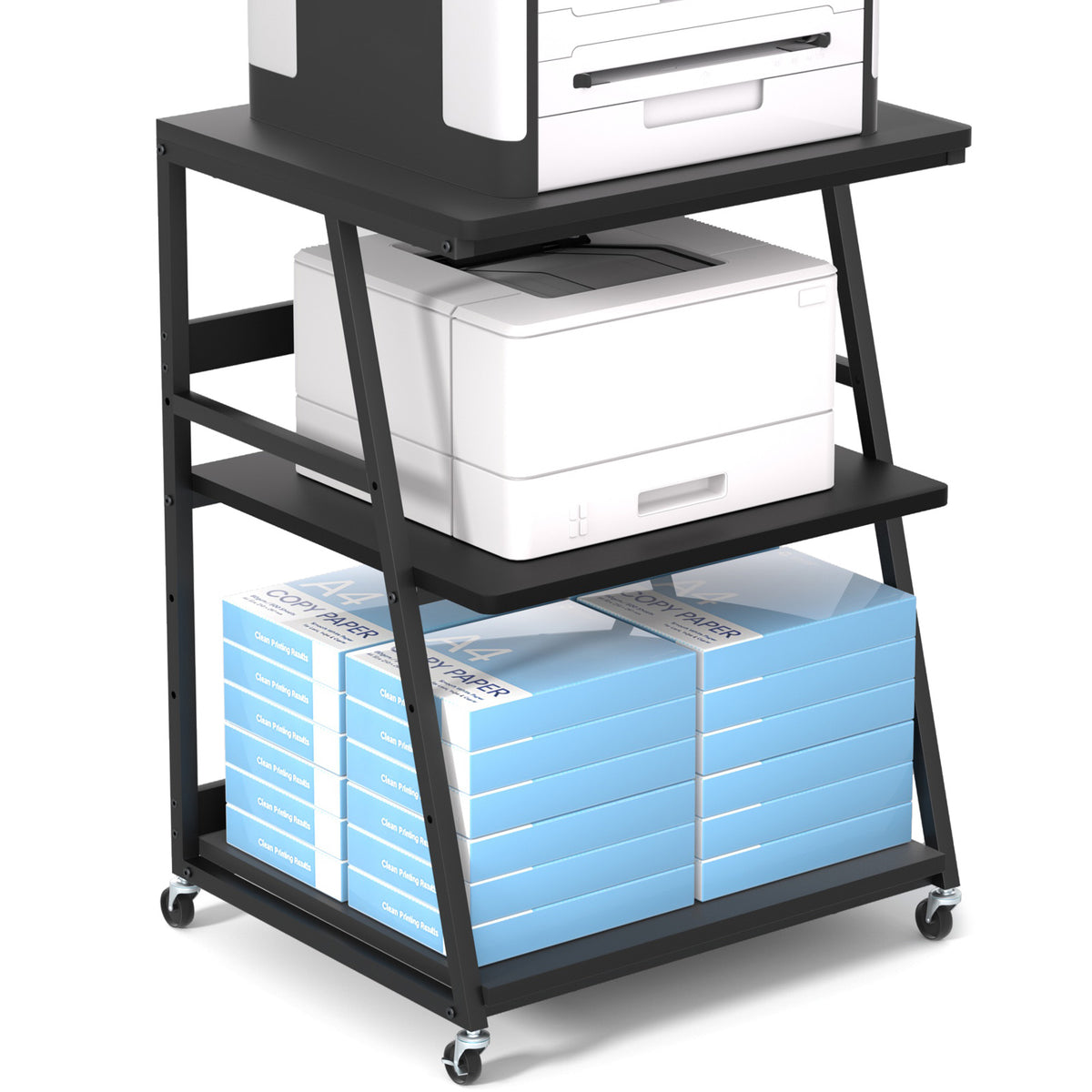 Teamix Rolling Printer Stand, 3-Tier Printer Cart with Adjustable Shelf