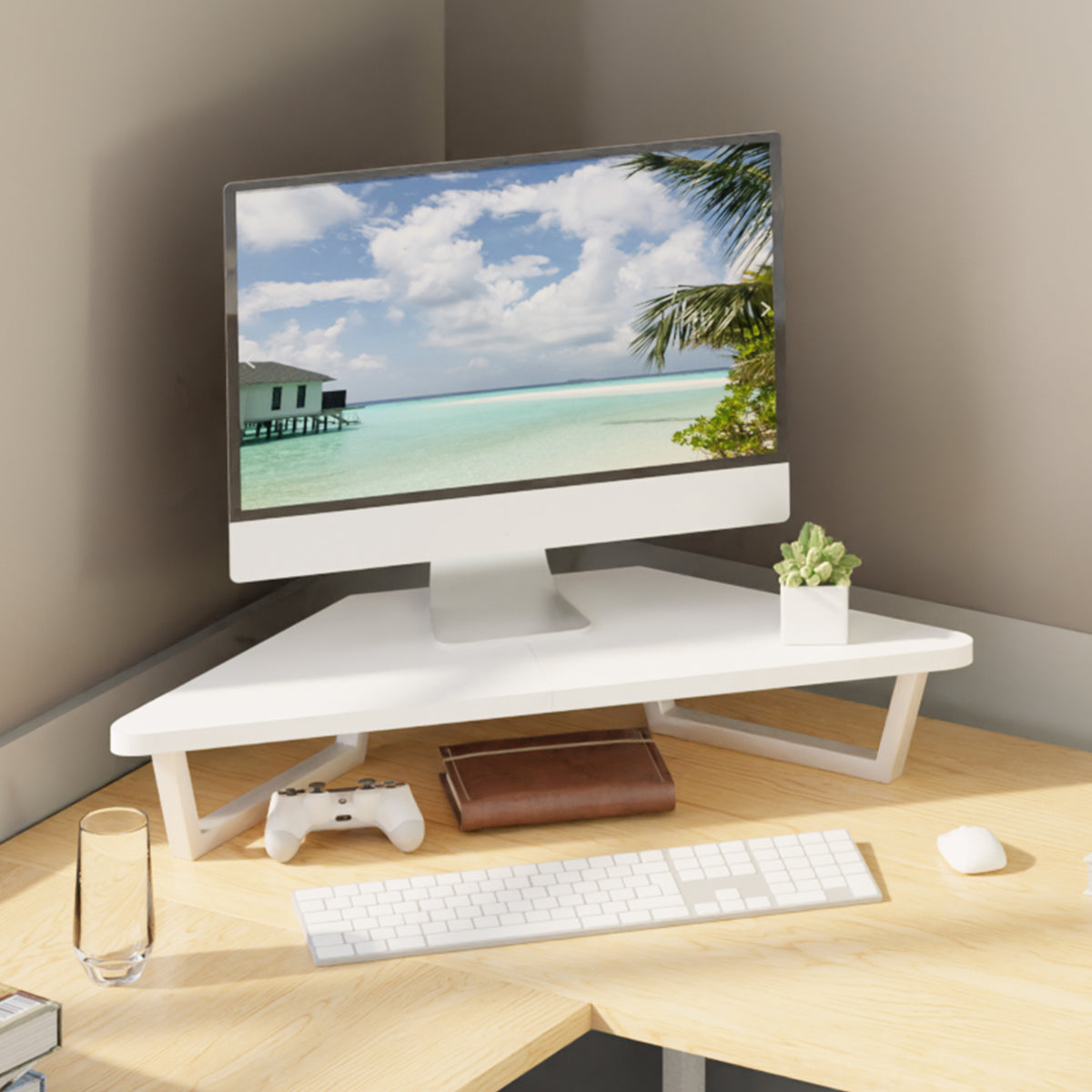 Teamix 26" Corner Monitor Stand Riser for L-Shaped Desks