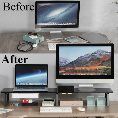 Teamix 39.4" Dual Monitor Stand Riser with Drawer & Phone Holder