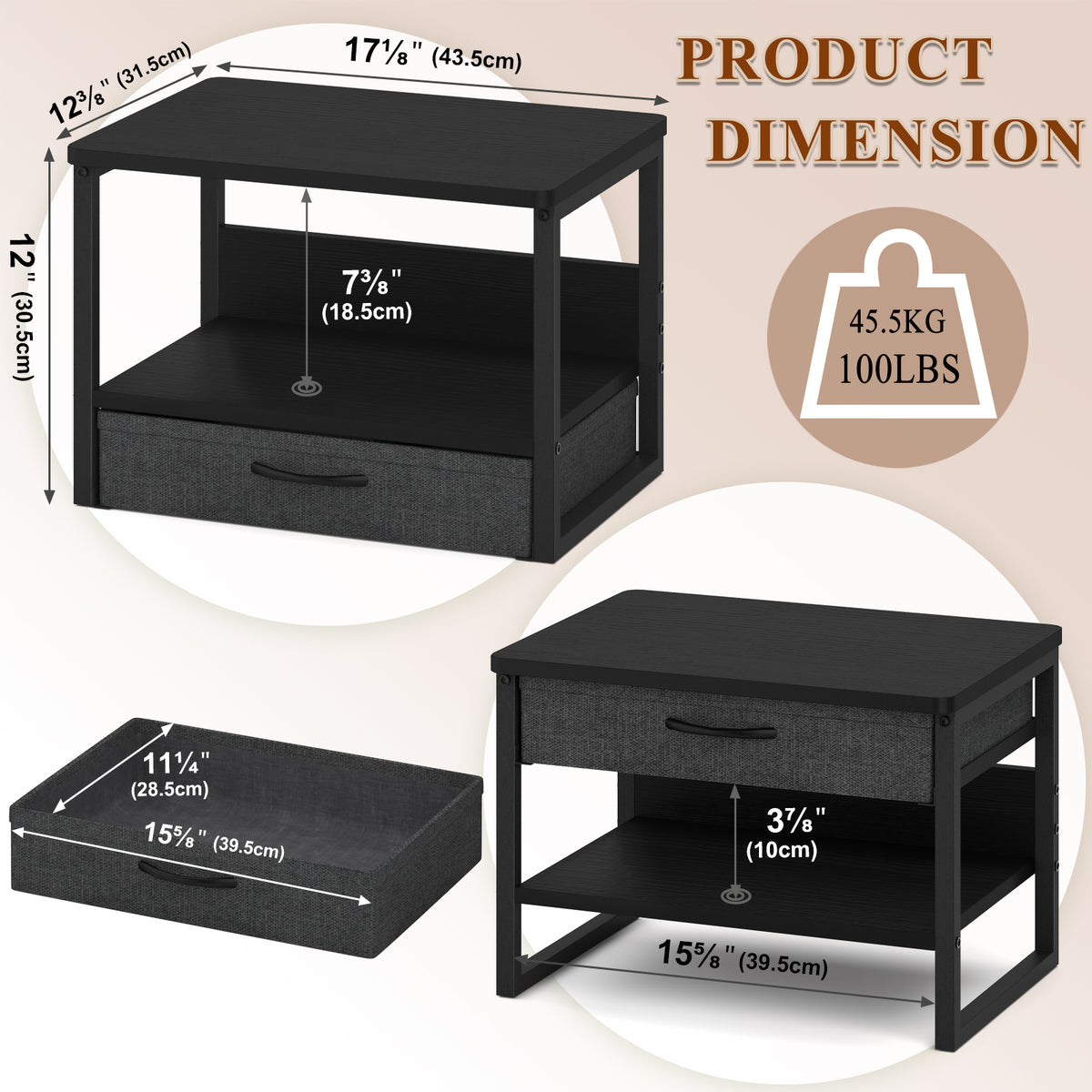 Teamix Printer Stand with Drawer, 2-Tier Desktop Printer Riser with Storage