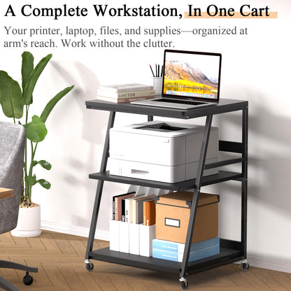 Teamix Rolling Printer Stand, 3-Tier Printer Cart with Adjustable Shelf