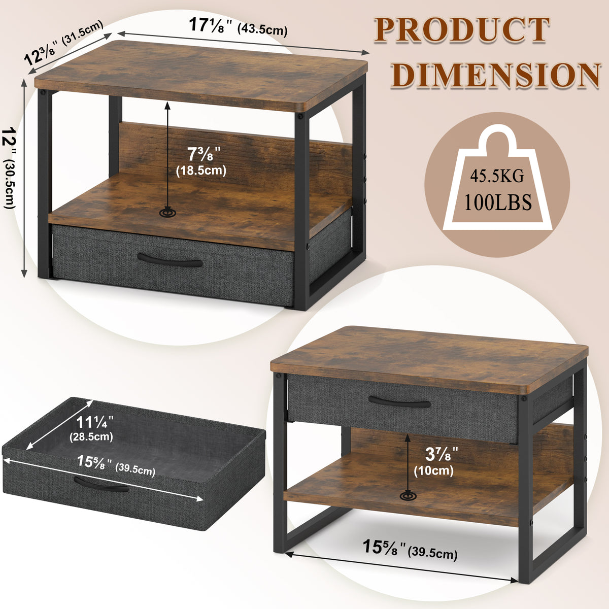 Teamix Printer Stand with Drawer, 2-Tier Desktop Printer Riser with Storage