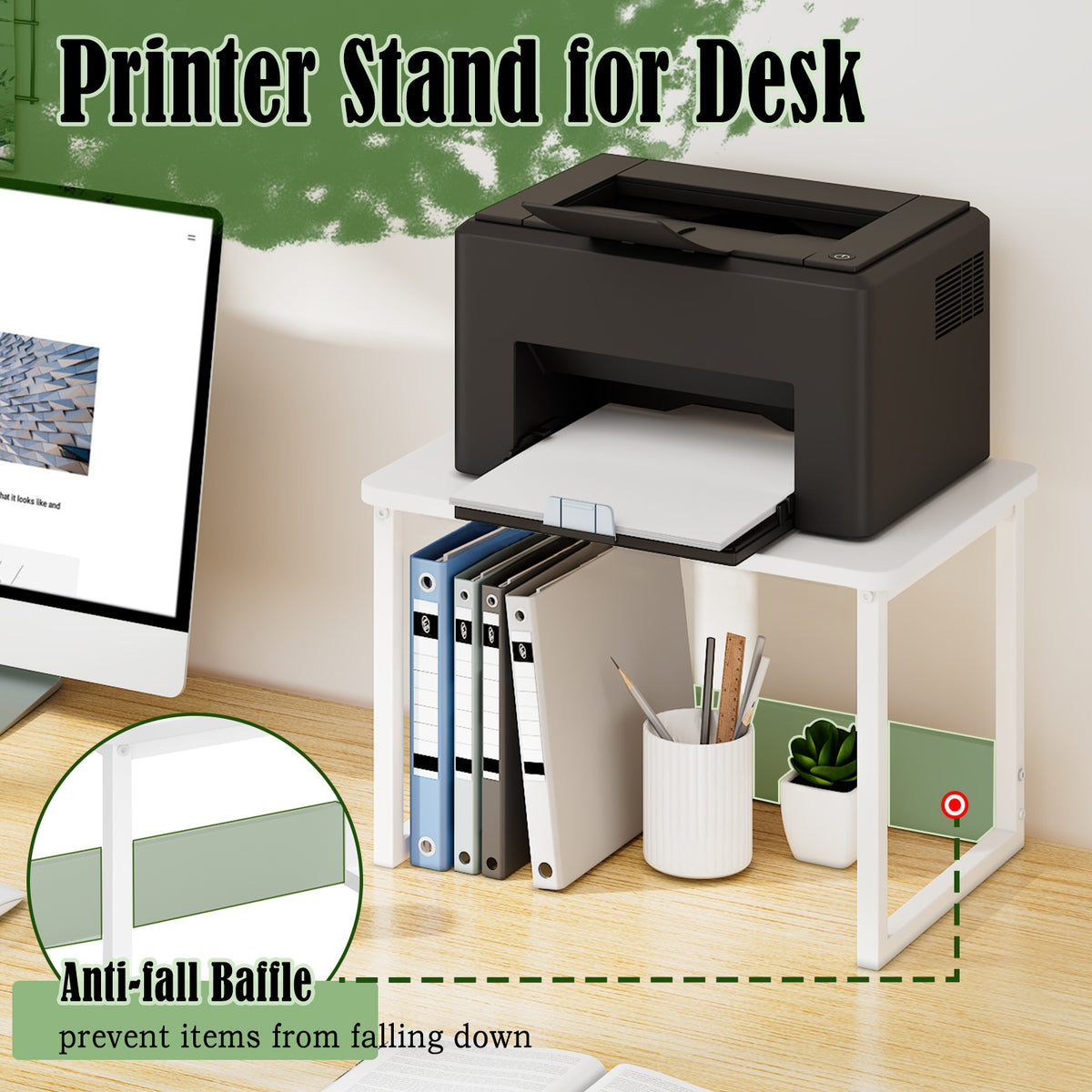 Teamix 2-Tier Printer Stand for Desk with Storage Shelf, 100 lb Capacity