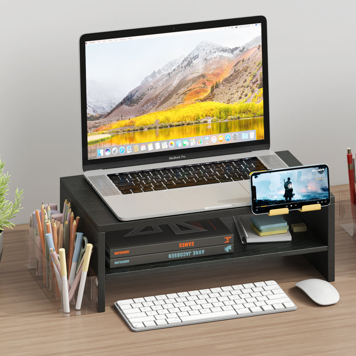 Teamix 16.1" 2-Tier Monitor Stand Riser with Phone Stand & Pen Holder