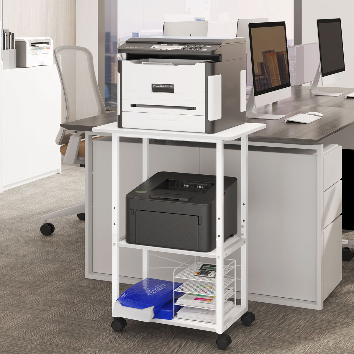 Teamix Rolling Printer Stand, 3-Tier 22" Mobile Printer Cart with Adjustable Shelf