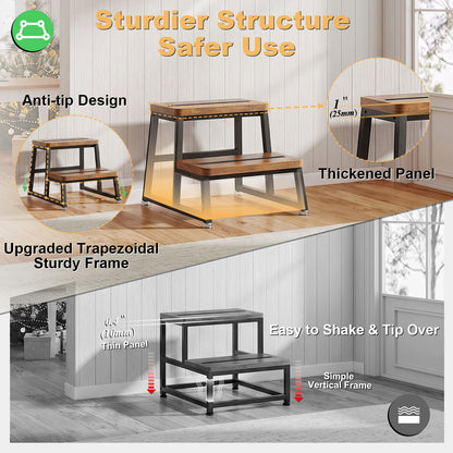 Teamix 2-Step Stool for Adults, 500 lb Heavy-Duty Wood Step Stool.
