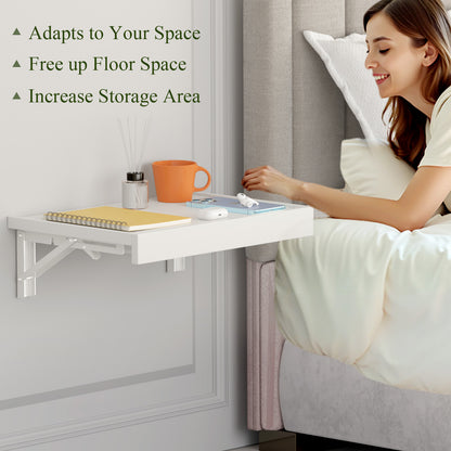 Teamix Wall Mounted Folding Bedside Shelf, 16.5" Floating Nightstand with Storage