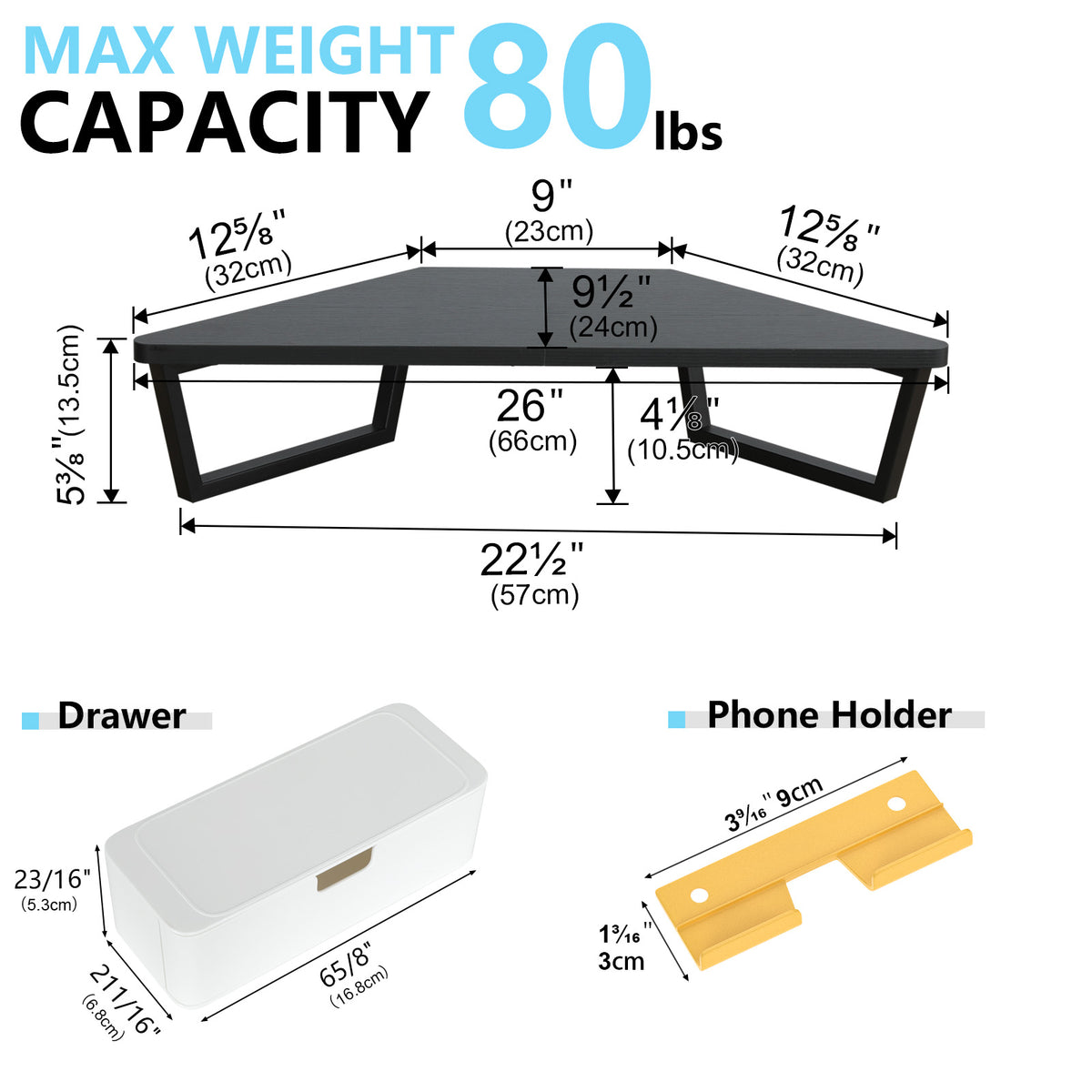 Teamix 26" Corner Monitor Stand Riser with Drawer & Phone Holder