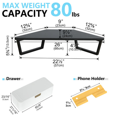 Teamix 26" Corner Monitor Stand Riser with Drawer & Phone Holder