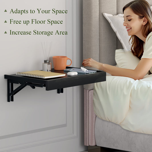 Teamix Wall Mounted Folding Bedside Shelf, 16.5" Floating Nightstand with Storage