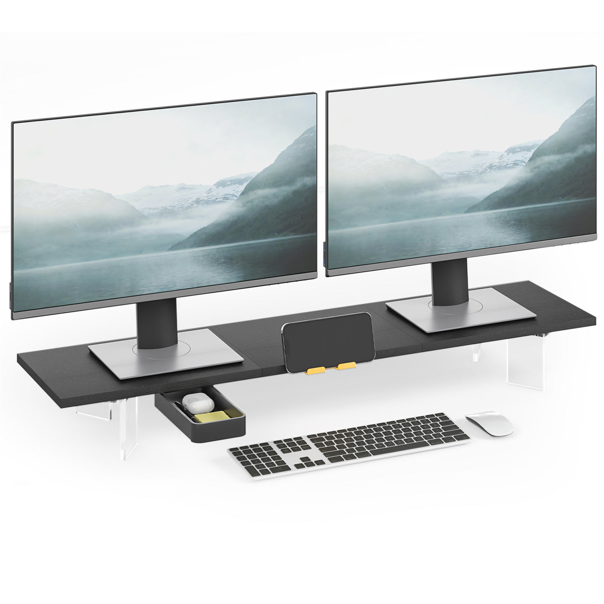 Teamix 39.4" Dual Monitor Stand Riser with Drawer & Acrylic Legs