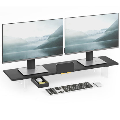 Teamix 39.4" Dual Monitor Stand Riser with Drawer & Acrylic Legs