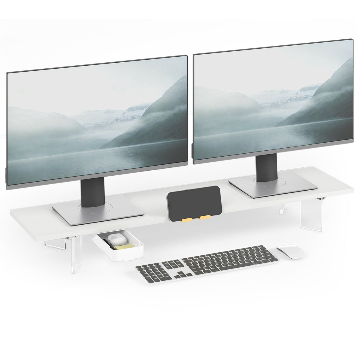 Teamix 39.4" Dual Monitor Stand Riser with Drawer & Acrylic Legs