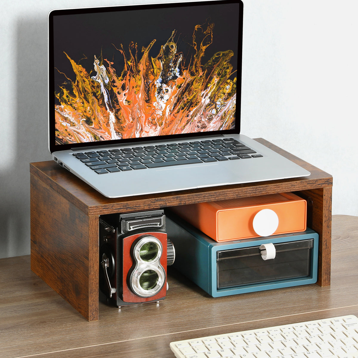Teamix Monitor Stand Riser with Storage, 6.7" Tall Wood Desk Organizer