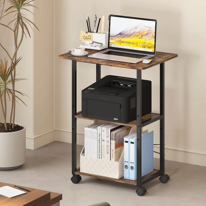 Teamix Rolling Printer Stand, 3-Tier 22" Mobile Printer Cart with Adjustable Shelf