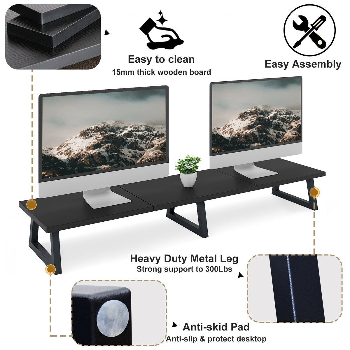 42" Large Dual Monitor Stand Riser for Two Screens