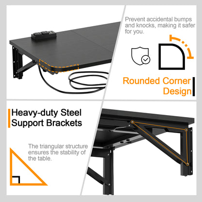 Teamix 22" Wall Mounted Folding Desk with Charging Station