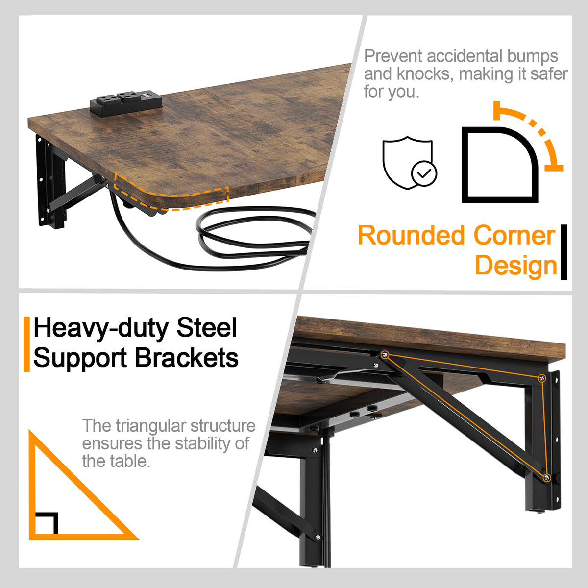 Teamix 22" Wall Mounted Folding Desk with Charging Station