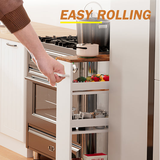 Teamix Slim Rolling Storage Cart 4-Tier, 5.5" Narrow Wood Organizer
