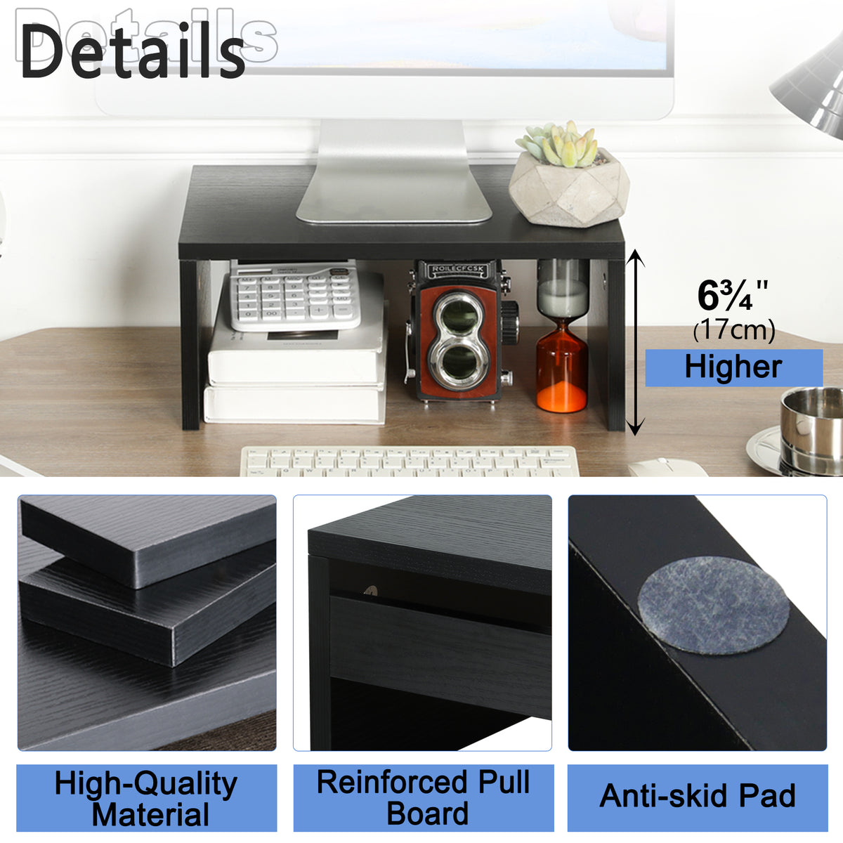 Teamix Monitor Stand Riser with Storage, 6.7" Tall Wood Desk Organizer