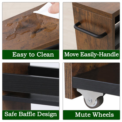 Slim Rolling Storage Cart, Wood 4-Tier Narrow Kitchen/Laundry Cart