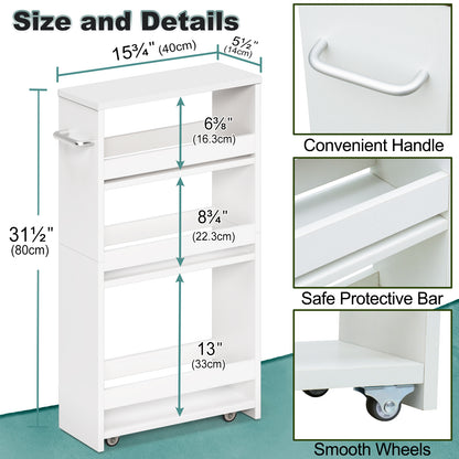 Teamix Slim Rolling Storage Cart 4-Tier, 5.5" Narrow Wood Organizer