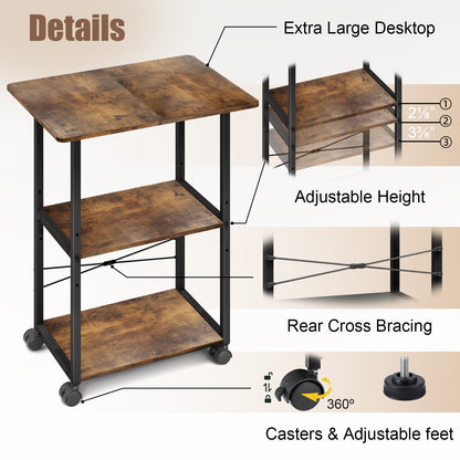 Teamix Rolling Printer Stand, 3-Tier 22" Mobile Printer Cart with Adjustable Shelf