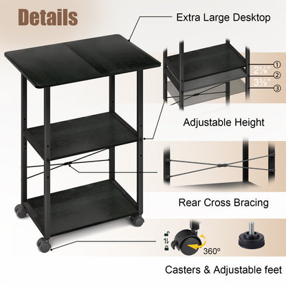 Teamix Rolling Printer Stand, 3-Tier 22" Mobile Printer Cart with Adjustable Shelf