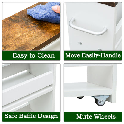 Slim Rolling Storage Cart, Wood 4-Tier Narrow Kitchen/Laundry Cart