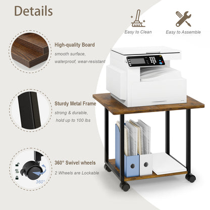 Teamix Rolling Printer Stand, 22" Under Desk Printer Cart with Storage