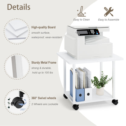Teamix Rolling Printer Stand, 22" Under Desk Printer Cart with Storage