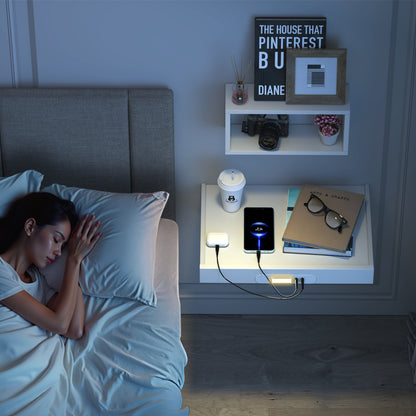 Teamix Wall Mounted Nightstand with USB-C & LED Light