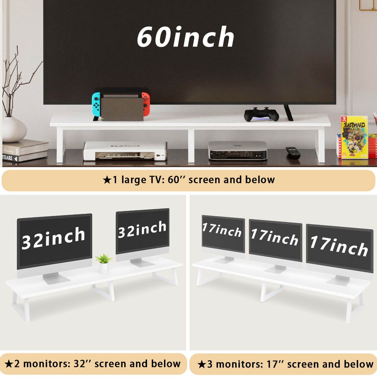 Teamix 42" Large Dual Monitor Stand Riser for Two Screens