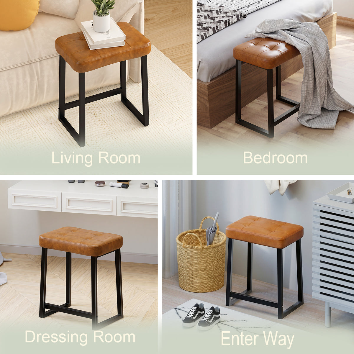 Teamix Vanity Stool Chair, 19" Makeup Stool with Footrest, 500 lb Capacity