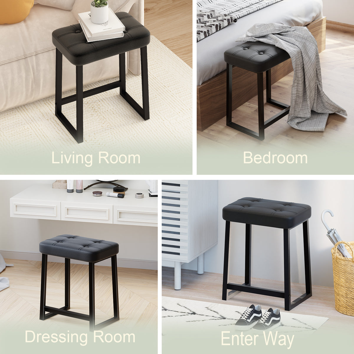 Teamix Vanity Stool Chair, 19" Makeup Stool with Footrest, 500 lb Capacity