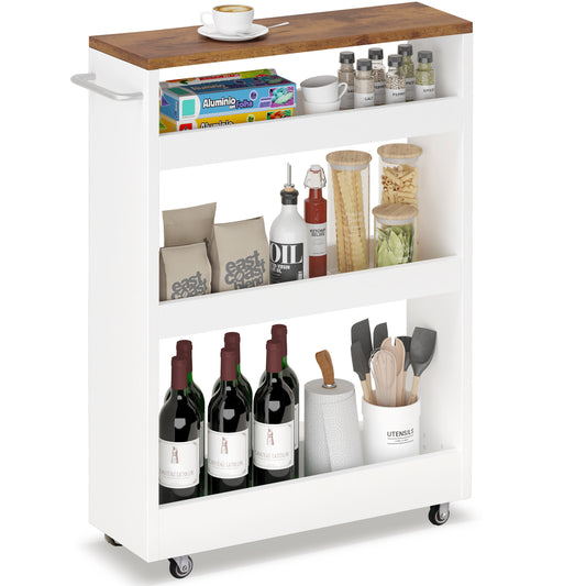 Wood 4-Tier Slim Rolling Storage Cart, 7.9"W, 24.8"D, 36.7"H